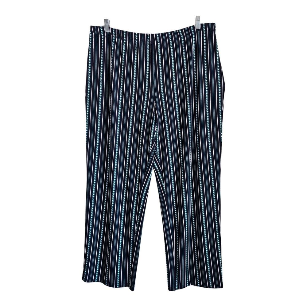SUSAN GRAVER 1X Palazzo Pants Liquid Knit Striped Blue Green White 38 x 30.5